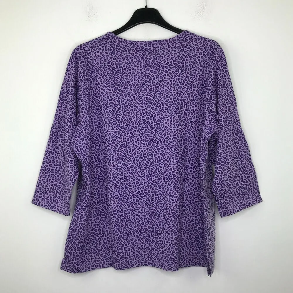 Quacker Factory Women's XL T-Shirt Purple Leopard Sequin Long Sleeve Tee CK13